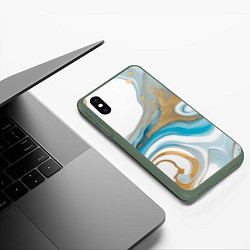 Чехол iPhone XS Max матовый Бело-голубой с золотом абстрактный узор, цвет: 3D-темно-зеленый — фото 2