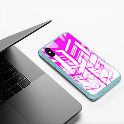 Чехол iPhone XS Max матовый Агрессивные розовые полосы на белом фоне, цвет: 3D-мятный — фото 2