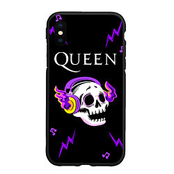 Чехол iPhone XS Max матовый Queen неоновый череп, цвет: 3D-черный