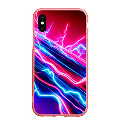 Чехол iPhone XS Max матовый Неоновые молнии - нейроарт поток