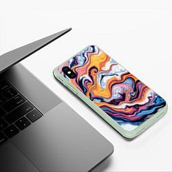 Чехол iPhone XS Max матовый Жидкие разноцветные краски, цвет: 3D-салатовый — фото 2