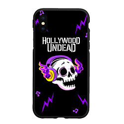 Чехол iPhone XS Max матовый Hollywood Undead неоновый череп, цвет: 3D-черный