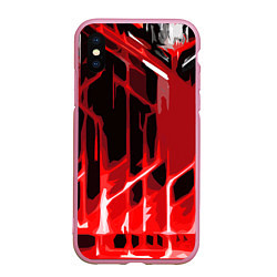 Чехол iPhone XS Max матовый Abstract red stripes on a black background