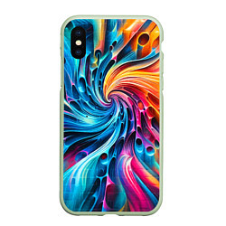 Чехол iPhone XS Max матовый Неоновая абстрактная спираль - нейроарт, цвет: 3D-салатовый