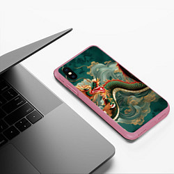 Чехол iPhone XS Max матовый Японский дракон контрасты, цвет: 3D-малиновый — фото 2