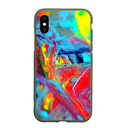 Чехол iPhone XS Max матовый Абстрактные краски неон, цвет: 3D-темно-зеленый