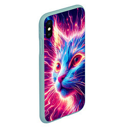 Чехол iPhone XS Max матовый Неоновая мордочка котёнка - нейроарт элетро кот, цвет: 3D-мятный — фото 2