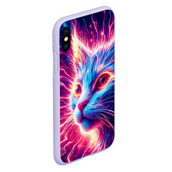 Чехол iPhone XS Max матовый Неоновая мордочка котёнка - нейроарт элетро кот, цвет: 3D-светло-сиреневый — фото 2