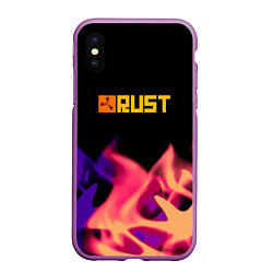 Чехол iPhone XS Max матовый RUST neon fire, цвет: 3D-фиолетовый