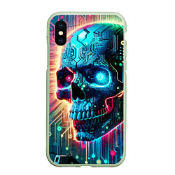 Чехол iPhone XS Max матовый Cool cyber skull - neon glow