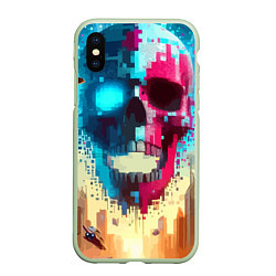 Чехол iPhone XS Max матовый Cool vanguard neon cyber skull - ai art, цвет: 3D-салатовый