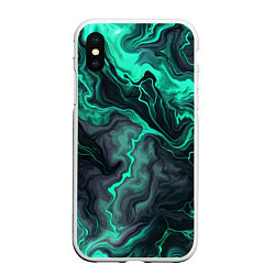 Чехол iPhone XS Max матовый Бирюзовый мрамор на черном фоне