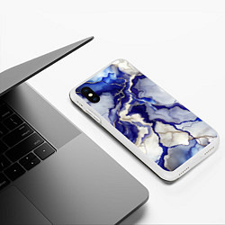 Чехол iPhone XS Max матовый Белый и синий мрамор текстура, цвет: 3D-белый — фото 2