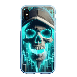 Чехол iPhone XS Max матовый Скелет в балахоне - граффити кибер-хакер, цвет: 3D-голубой