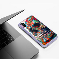 Чехол iPhone XS Max матовый Орнаментальный череп с тремя бабочками - граффити, цвет: 3D-светло-сиреневый — фото 2