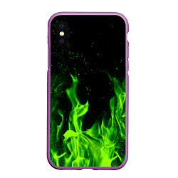 Чехол iPhone XS Max матовый Огонь зелёный текстура