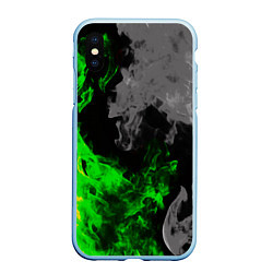 Чехол iPhone XS Max матовый Зелёный и чёрный огонь, цвет: 3D-голубой