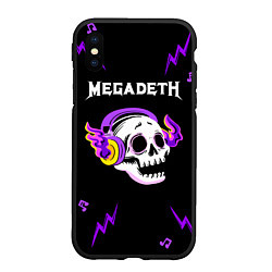 Чехол iPhone XS Max матовый Megadeth неоновый череп, цвет: 3D-черный