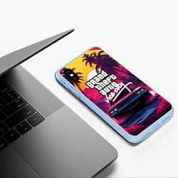 Чехол iPhone XS Max матовый Grand Theft Auto VI - автомобиль на закате, цвет: 3D-голубой — фото 2