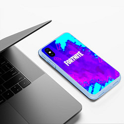 Чехол iPhone XS Max матовый Fortnite neon game, цвет: 3D-голубой — фото 2