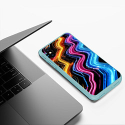 Чехол iPhone XS Max матовый Неоновые полосы - нейроарт, цвет: 3D-мятный — фото 2