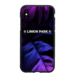 Чехол iPhone XS Max матовый Linkin Park 2024 neon monstera, цвет: 3D-черный