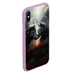 Чехол iPhone XS Max матовый Влюбленные волки в дыму, цвет: 3D-сиреневый — фото 2