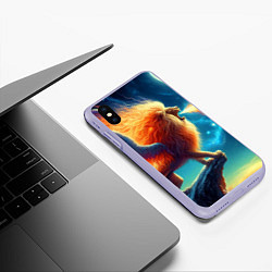 Чехол iPhone XS Max матовый Огнедышащий крылатый лев - неоновое свечение, цвет: 3D-светло-сиреневый — фото 2