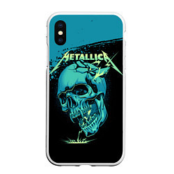 Чехол iPhone XS Max матовый Metallica - молния пробивает череп, цвет: 3D-белый