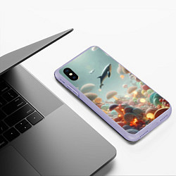 Чехол iPhone XS Max матовый Кит среди гигантских подводных грибов - нейроарт ф, цвет: 3D-светло-сиреневый — фото 2