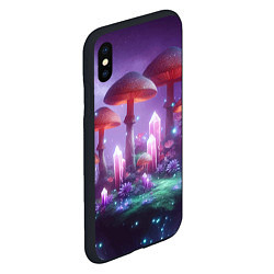 Чехол iPhone XS Max матовый Неоновые грибы и кристаллы в космосе - фантазия, цвет: 3D-черный — фото 2