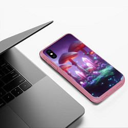 Чехол iPhone XS Max матовый Неоновые грибы и кристаллы в космосе - фантазия, цвет: 3D-малиновый — фото 2