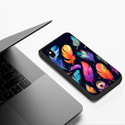 Чехол iPhone XS Max матовый Разноцветные переливающиеся перья, цвет: 3D-черный — фото 2