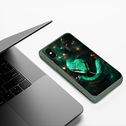 Чехол iPhone XS Max матовый Зелёная новогодняя змея, цвет: 3D-темно-зеленый — фото 2