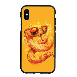 Чехол iPhone XS Max матовый Крутая желтая змея в очках