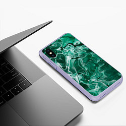 Чехол iPhone XS Max матовый Зеленая водная абстракция, цвет: 3D-светло-сиреневый — фото 2