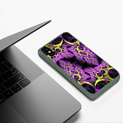 Чехол iPhone XS Max матовый Абстракция фракталов, цвет: 3D-темно-зеленый — фото 2