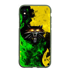 Чехол iPhone XS Max матовый The Witcher in fire, цвет: 3D-темно-зеленый