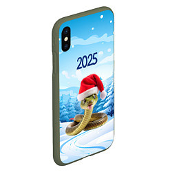 Чехол iPhone XS Max матовый Змейка в новогодней шапке 2025, цвет: 3D-темно-зеленый — фото 2