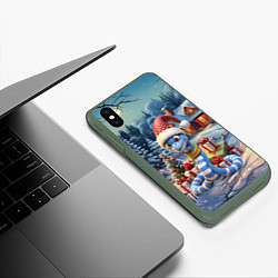 Чехол iPhone XS Max матовый Новогодняя змейка с подарками, цвет: 3D-темно-зеленый — фото 2