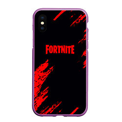 Чехол iPhone XS Max матовый Fortnite красные краски лого