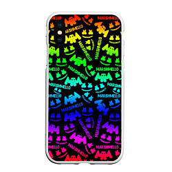 Чехол iPhone XS Max матовый Marshmello neon steel pattern, цвет: 3D-белый