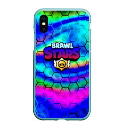 Чехол iPhone XS Max матовый Brawl stars neon gradient