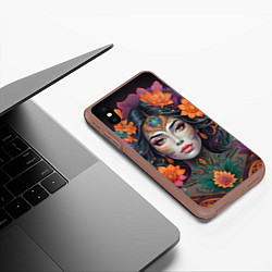 Чехол iPhone XS Max матовый Девушка с цветами, цвет: 3D-коричневый — фото 2