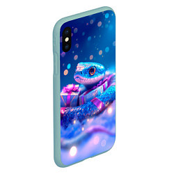 Чехол iPhone XS Max матовый Новогодняя змейка с подарком, цвет: 3D-мятный — фото 2