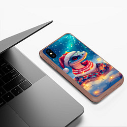 Чехол iPhone XS Max матовый Новогодняя змея в шарфе, цвет: 3D-коричневый — фото 2