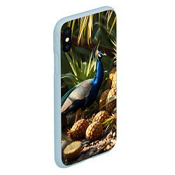 Чехол iPhone XS Max матовый Павлин стоящий рядом с ананасами, цвет: 3D-голубой — фото 2