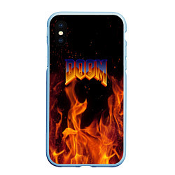 Чехол iPhone XS Max матовый Doom fire steel logo, цвет: 3D-голубой