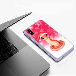 Чехол iPhone XS Max матовый Милая розовая змейка новый год, цвет: 3D-светло-сиреневый — фото 2