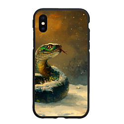 Чехол iPhone XS Max матовый Зеленая змея на снегу, цвет: 3D-черный